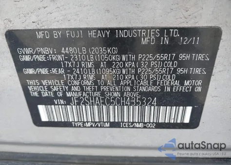 2012 Subaru Forester 2.5X Limited from USA, damaged, VIN JF2SHAEC5CH435324